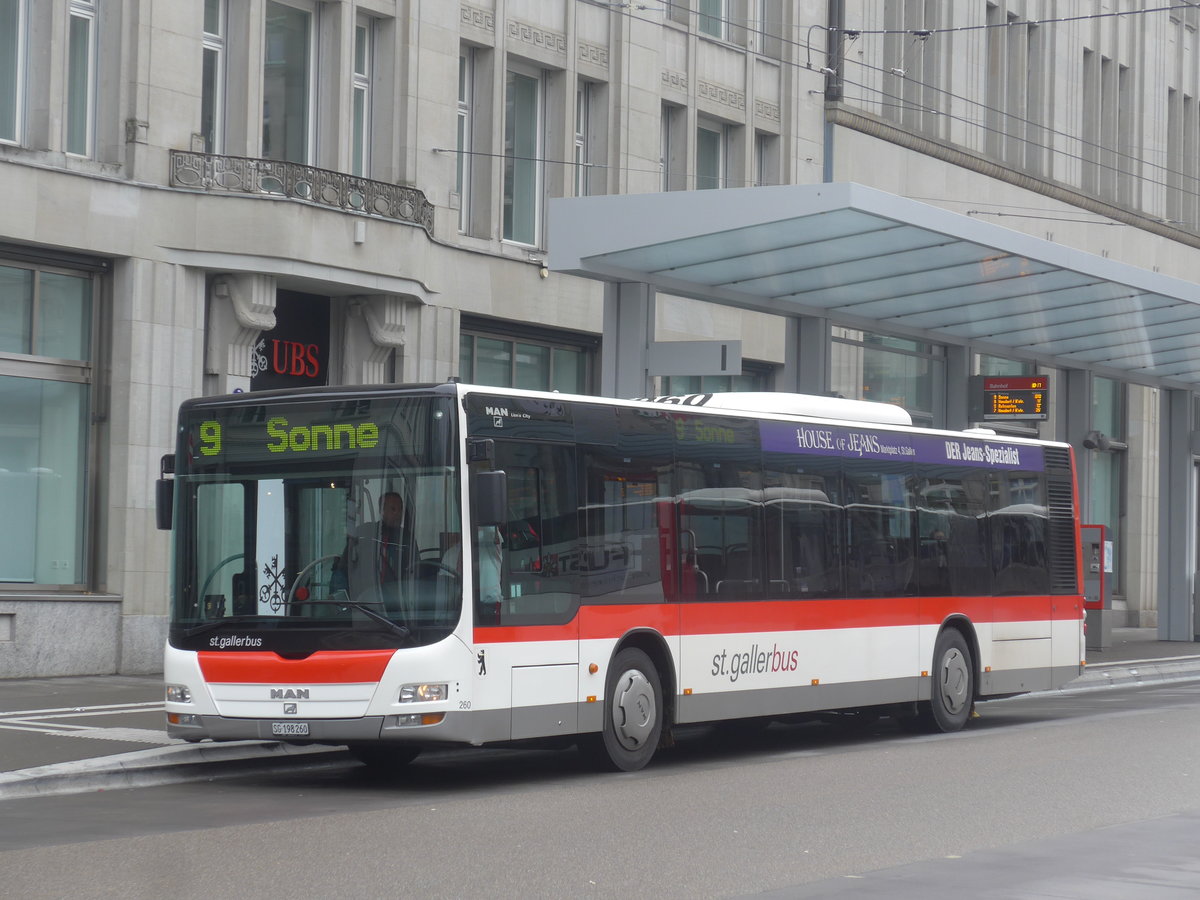 (209'955) - St. Gallerbus, St. Gallen - Nr. 260/SG 198'260 - MAN am 6. Oktober 2019 beim Bahnhof St. Gallen