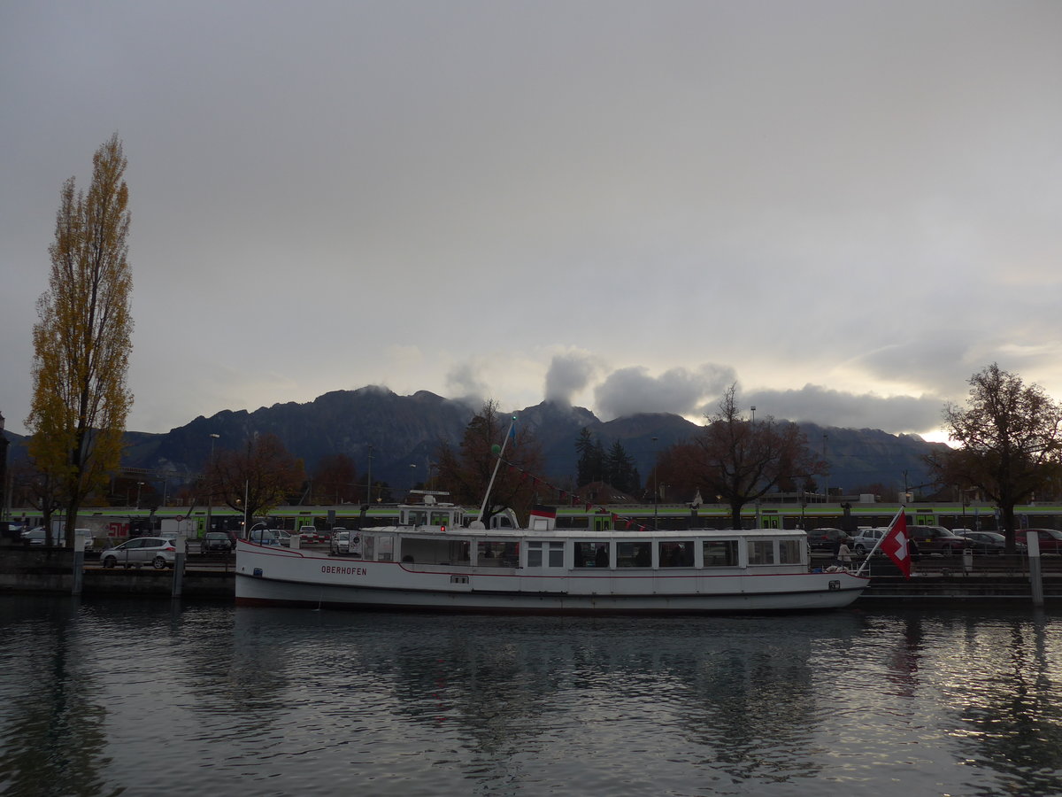 (210'751) - Motorschiff Oberhofen am 3. November 2019 an der Schifflndte Thun