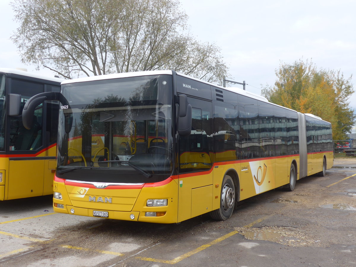 (210'896) - CarPostal Ouest - VD 577'065 - MAN am 9. November 2019 in Yverdon, Garage