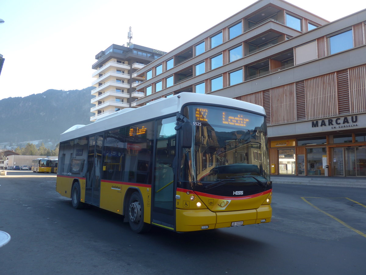 (212'594) - Fontana, Ilanz - Nr. 9/GR 50'209 - Scania/Hess am 7. Dezember 2019 beim Bahnhof Ilanz