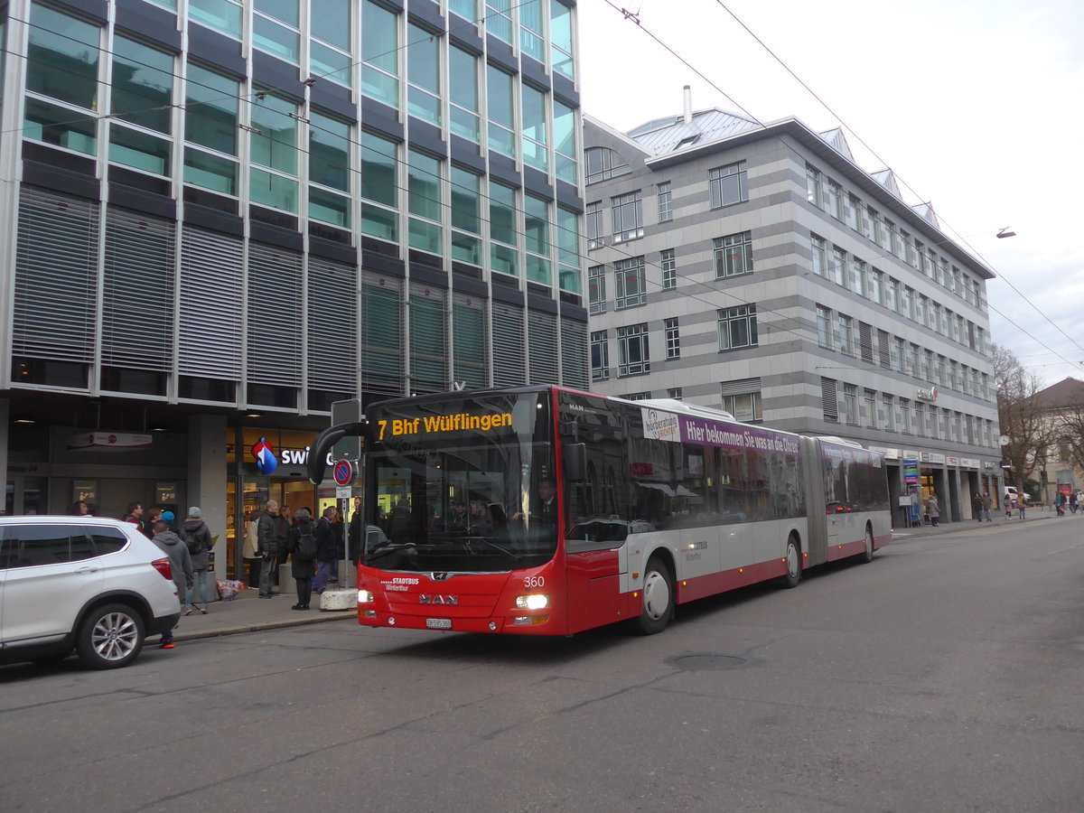 (212'659) - SW Winterthur - Nr. 360/ZH 595'360 - MAN am 7. Dezember 2019 in Winterthur, Schmidgasse