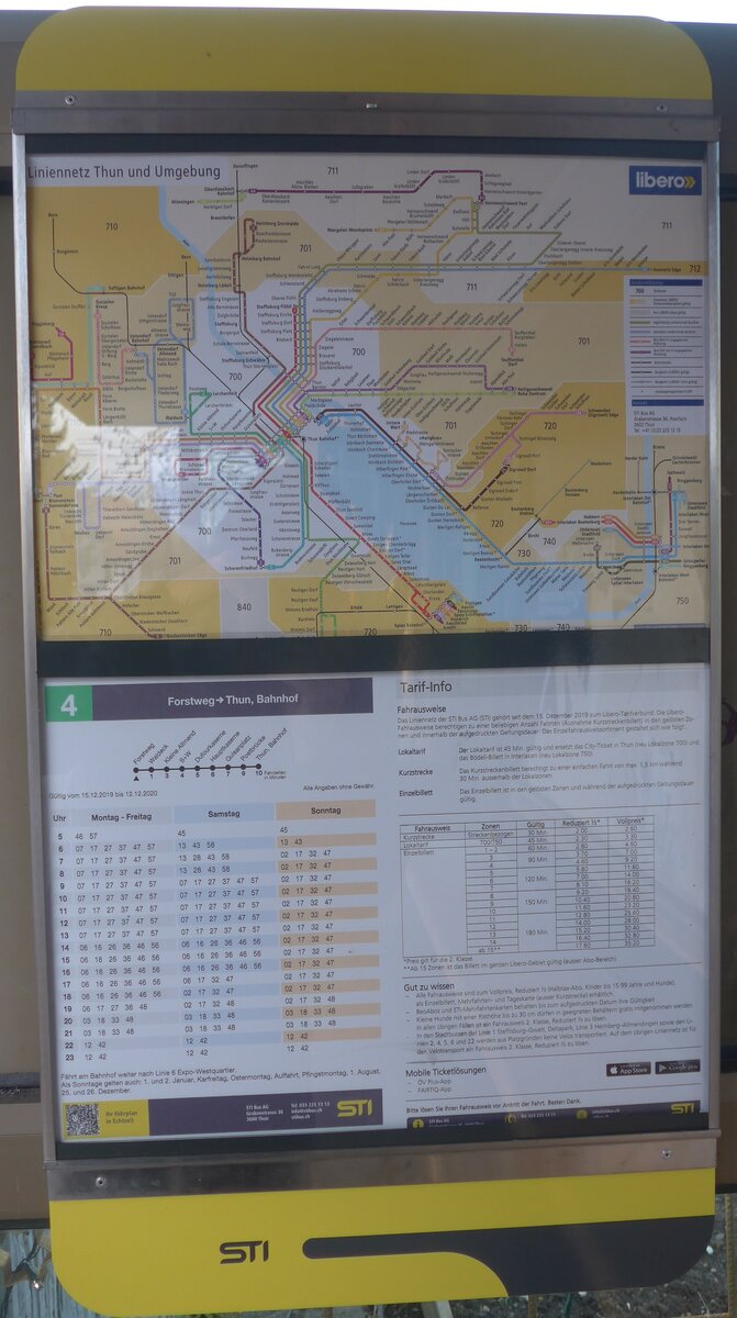 (213'007) - STI-Fahrplan von 2019 bis 2020 am 15. Dezember 2019 in Thun-Lerchenfeld, Forstweg