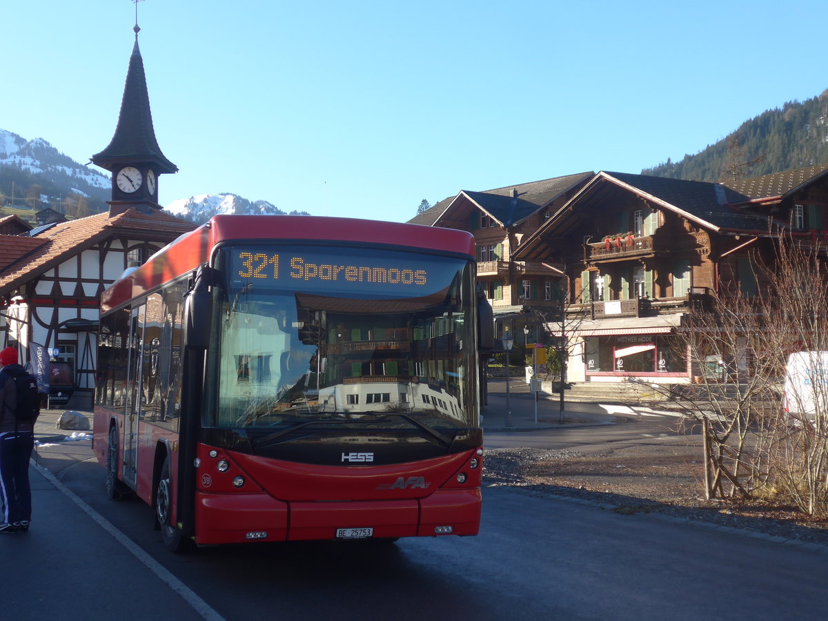 (213'105) - AFA Adelboden - Nr. 39/BE 25'753 - Scania/Hess am 25. Dezember 2019 beim Bahnhof Zweisimmen