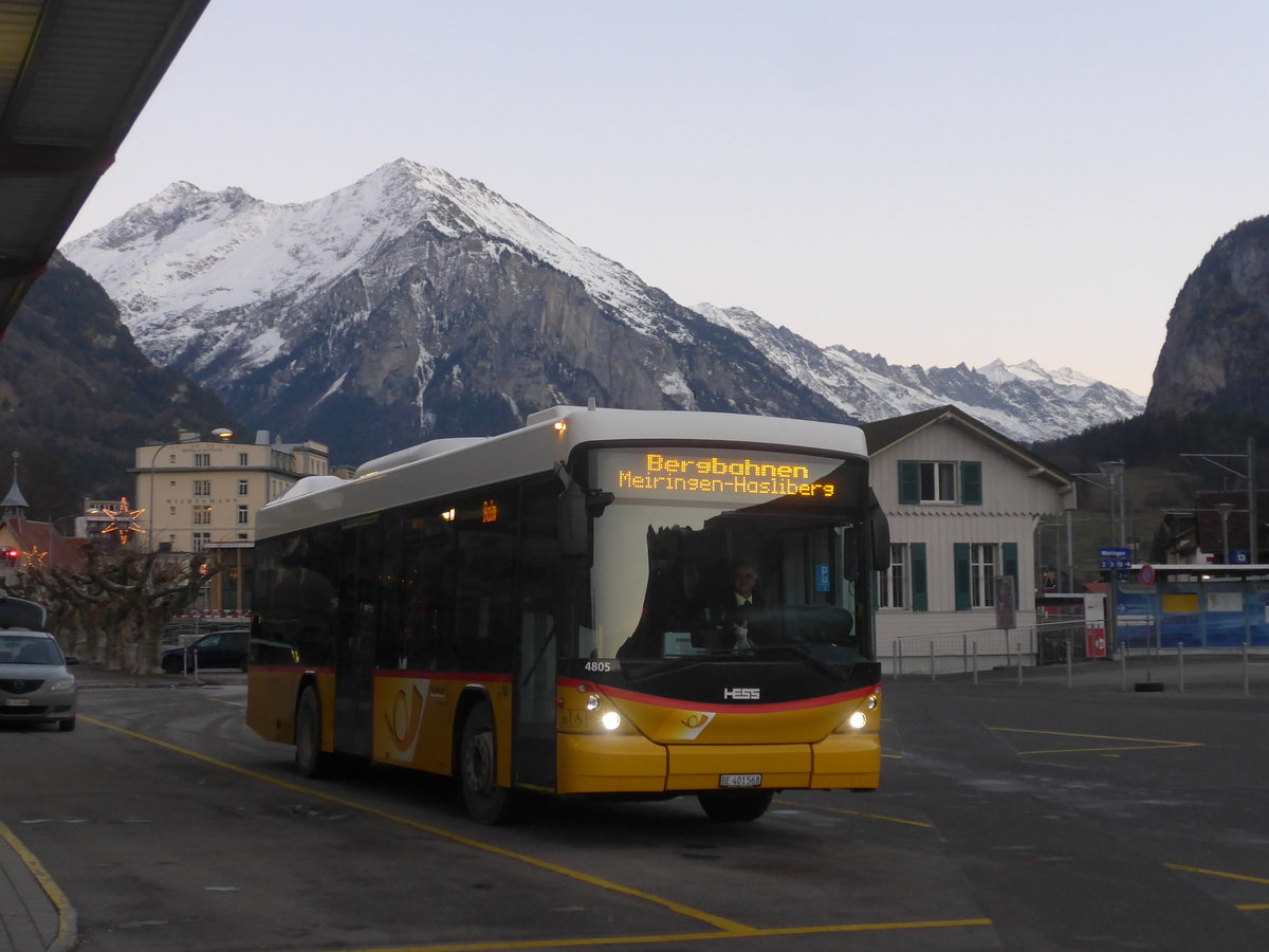 (213'433) - PostAuto Bern - BE 401'568 - Scania/Hess (ex AVG Meiringen Nr. 68; ex AVG Meiringen Nr. 59; ex Steiner, Messen) am 5. Januar 2020 in Meiringen, Postautostation