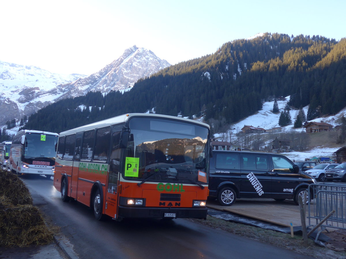 (213'528) - Gohl, Herzogenbuchsee - BE 815'877 - MAN/Lauber (ex AMSA Chiasso Nr. 19; ex Tresch, Amsteg) am 11. Januar 2020 in Adelboden, Weltcup