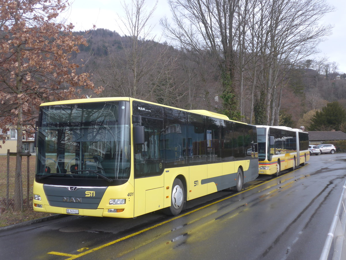 (214'093) - STI Thun - Nr. 401/BE 849'401 - MAN am 2. Februar 2020 bei der Schifflndte Thun