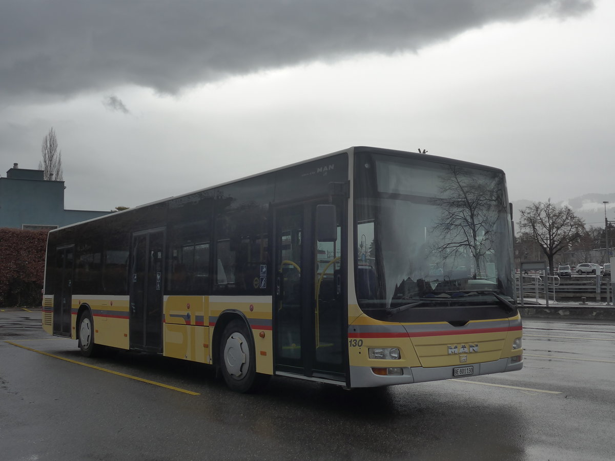 (214'095) - STI Thun - Nr. 130/BE 801'130 - MAN am 2. Februar 2020 bei der Schifflndte Thun