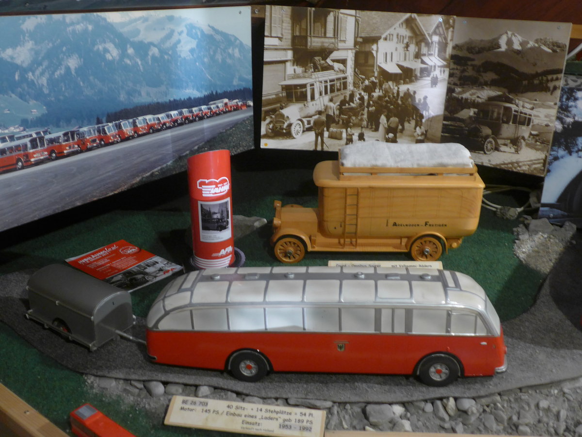 (214'509) - AFA Adelboden - Nr. 3/BE 26'703 - FBW/Gangloff + Nr. 4 - Saurer/K+W am 19. Februar 2020 in Adelboden, Heimatmuseum (Modelle)