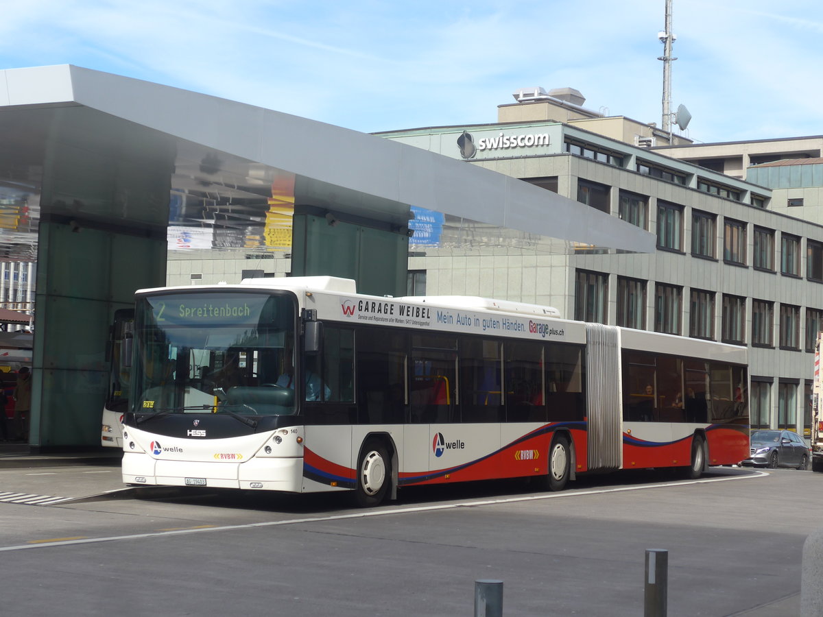 (214'634) - RVBW Wettingen - Nr. 140/AG 19'403 - Scania/Hess am 20. Februar 2020 beim Bahnhof Baden