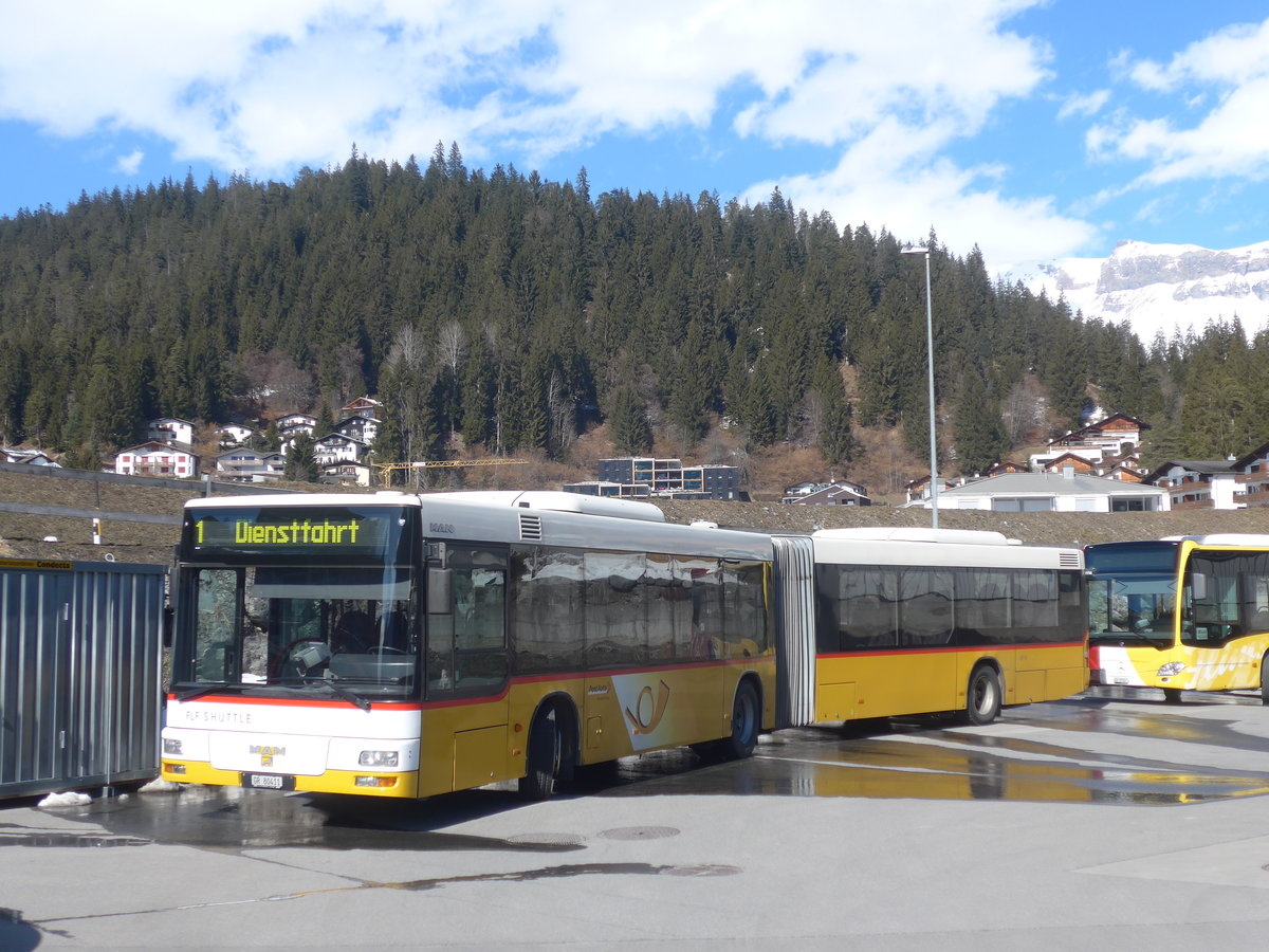 (214'997) - Stuppan, Flims - GR 80'411 - MAN (ex Steiner, Ortschwaben Nr. 20; ex Steiner, Ortschwaben Nr. 10) am 1. Mrz 2020 in Laax, Garage