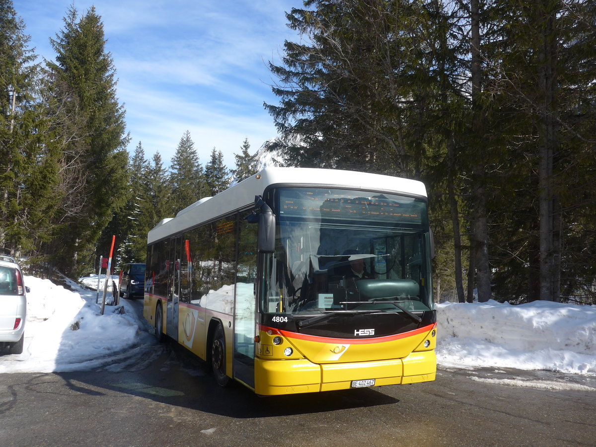 (215'083) - PostAuto Bern - BE 402'467 - Scania/Hess (ex AVG Meiringen Nr. 67; ex AVG Meiringen Nr. 76; ex Steiner, Messen) am 8. Mrz 2020 auf der Schwarzwaldalp