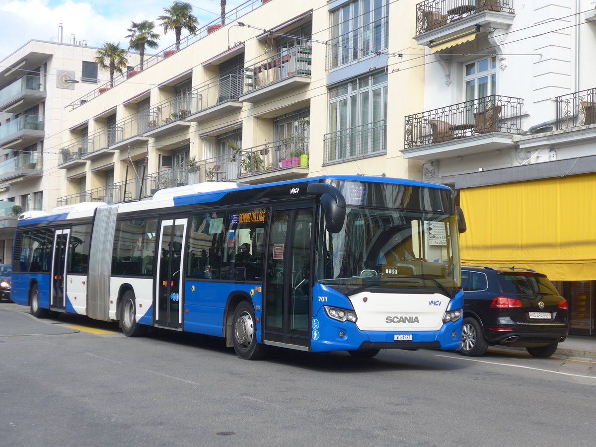 (215'149) - VMCV Clarens - Nr. 701/VD 1237 - Scania am 14. Mrz 2020 in Montreux, Escaliers de la Gare