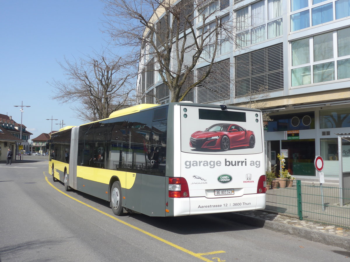 (215'353) - STI Thun - Nr. 143/BE 801'143 - MAN am 21. Mrz 2020 bei der Schifflndte Thun