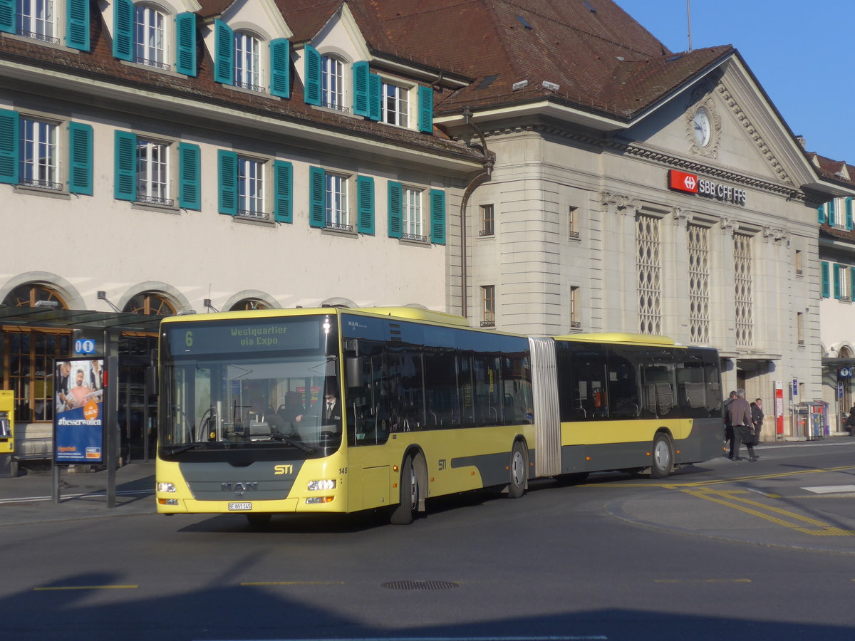 (215'707) - STI Thun - Nr. 145/BE 801'145 - MAN am 31. Mrz 2020 beim Bahnhof Thun