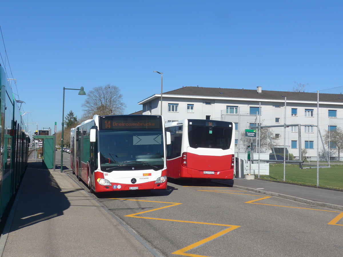 (215'713) - BLT Oberwil - Nr. 98/BL 203'458 - Mercedes (ex ex Gschwindl, A-Wien Nr. 8410) am 31. Mrz 2020 in Muttenz, Rothausstrasse