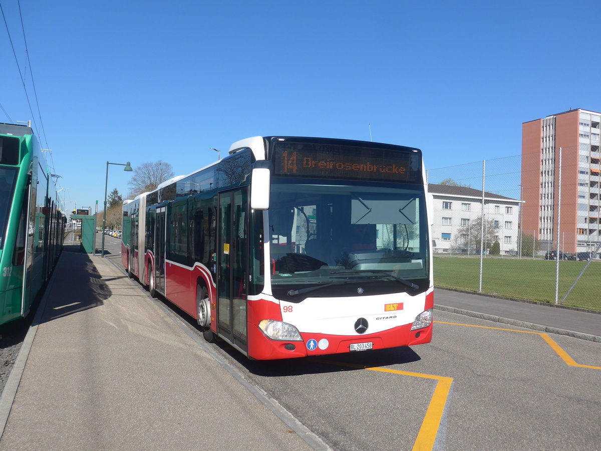 (215'714) - BLT Oberwil - Nr. 98/BL 203'458 - Mercedes (ex Gschwindl, A-Wien Nr. 8410) am 31. Mrz 2020 in Muttenz, Rothausstrasse