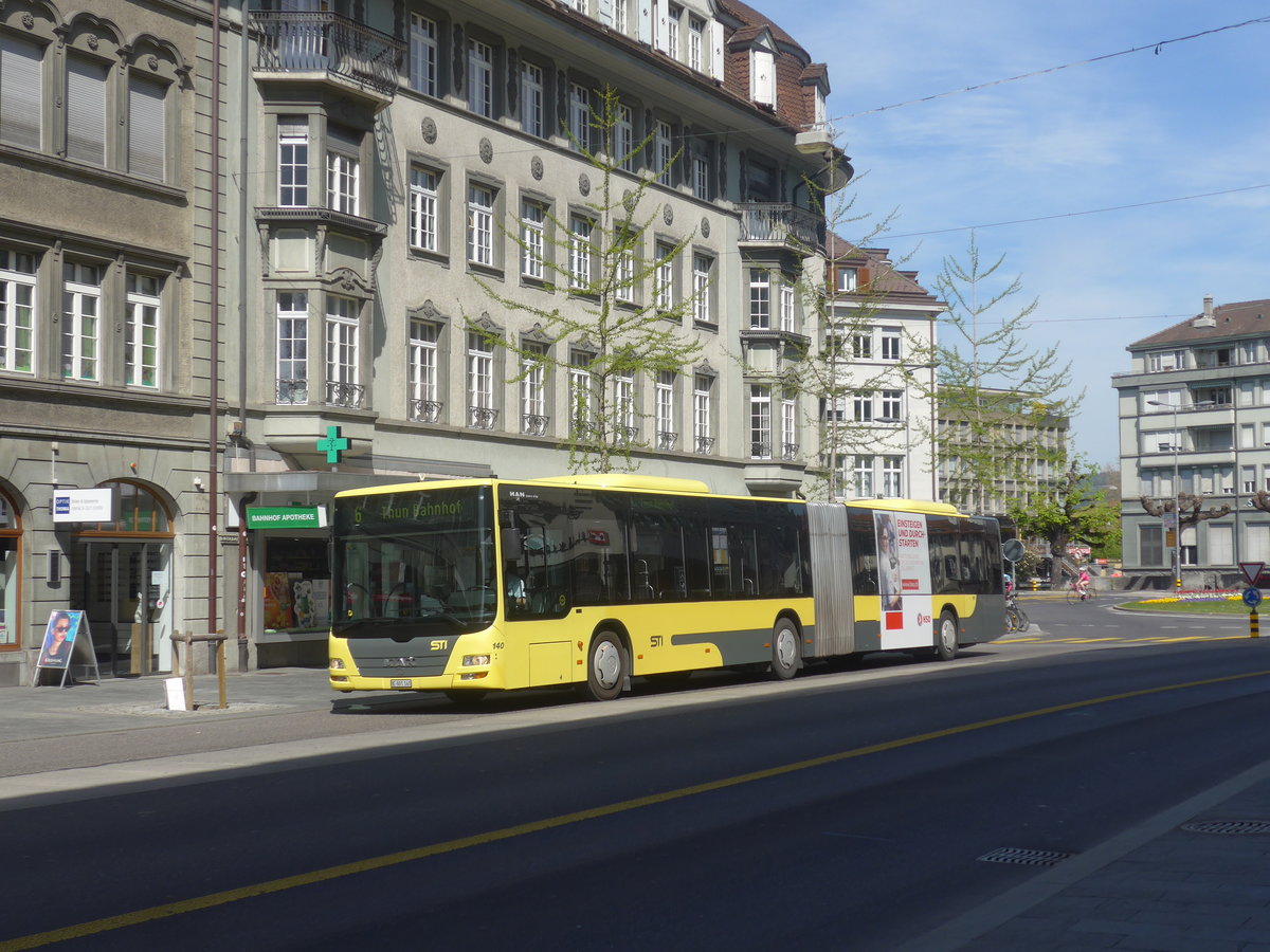 (216'108) - STI Thun - Nr. 140/BE 801'140 - MAN am 16. April 2020 in Thun, Bahnhofstrasse