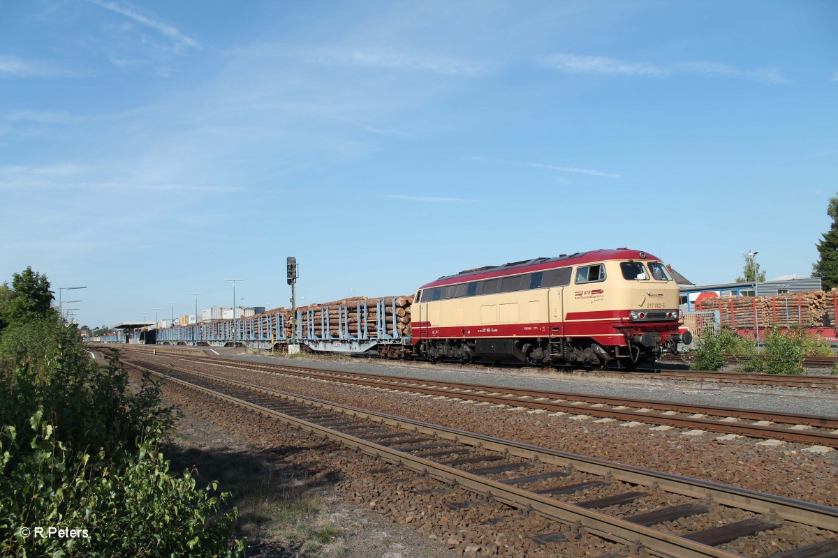 217 002 am Holzzug in Wiesau 07.09.13