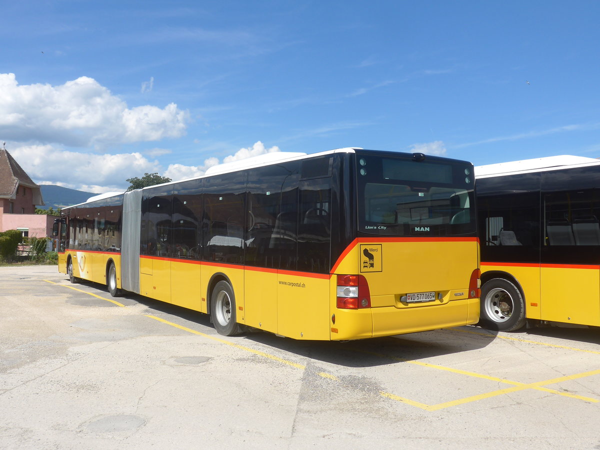 (219'050) - CarPostal Ouest - VD 577'065 - MAN am 25. Juli 2020 in Yverdon, Garage