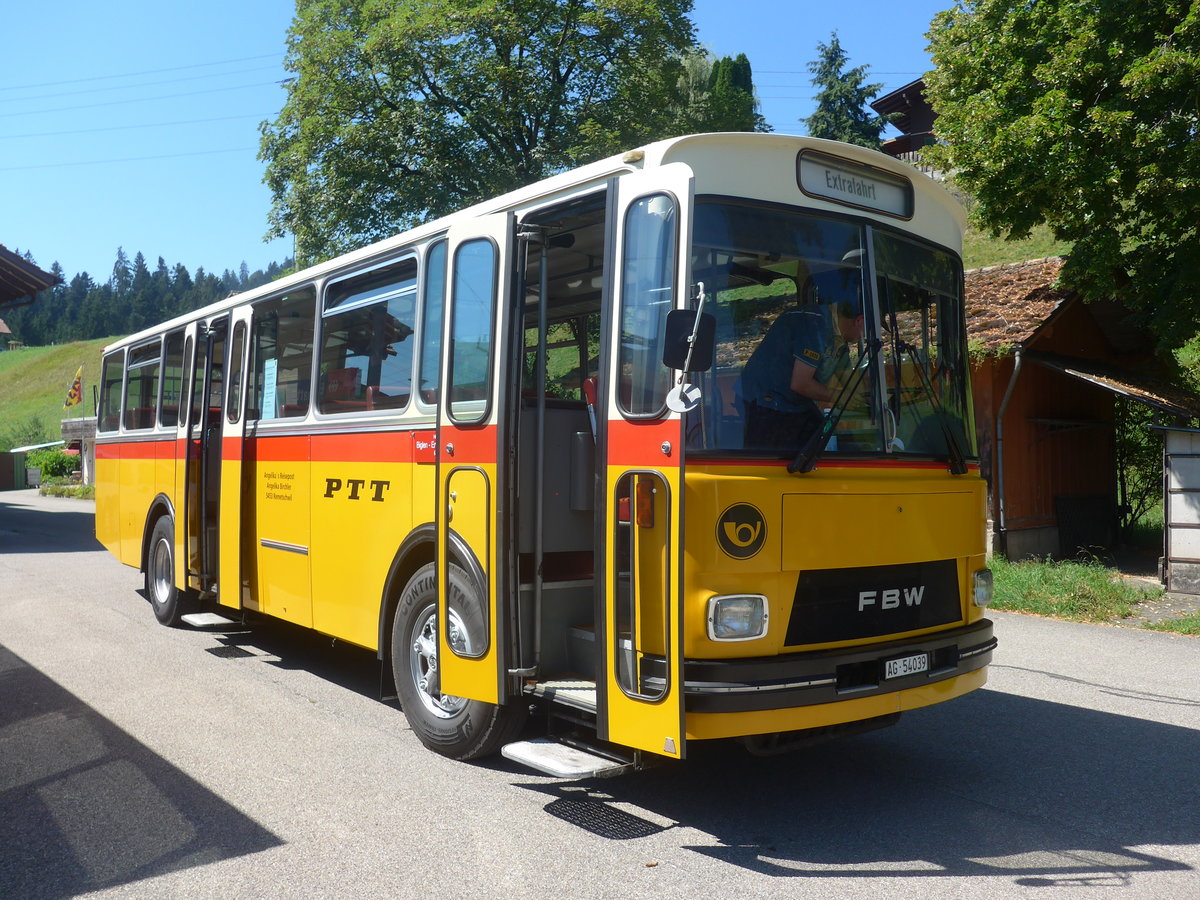 (219'571) - Birchler, Remetschwil - AG 54'039 - FBW/Tscher (ex Gerber, Winkel; ex Eggenberger, Mriken; ex Tanner, Bubendorf; ex P 24'803) am 9. August 2020 beim Bahnhof Emmenmatt