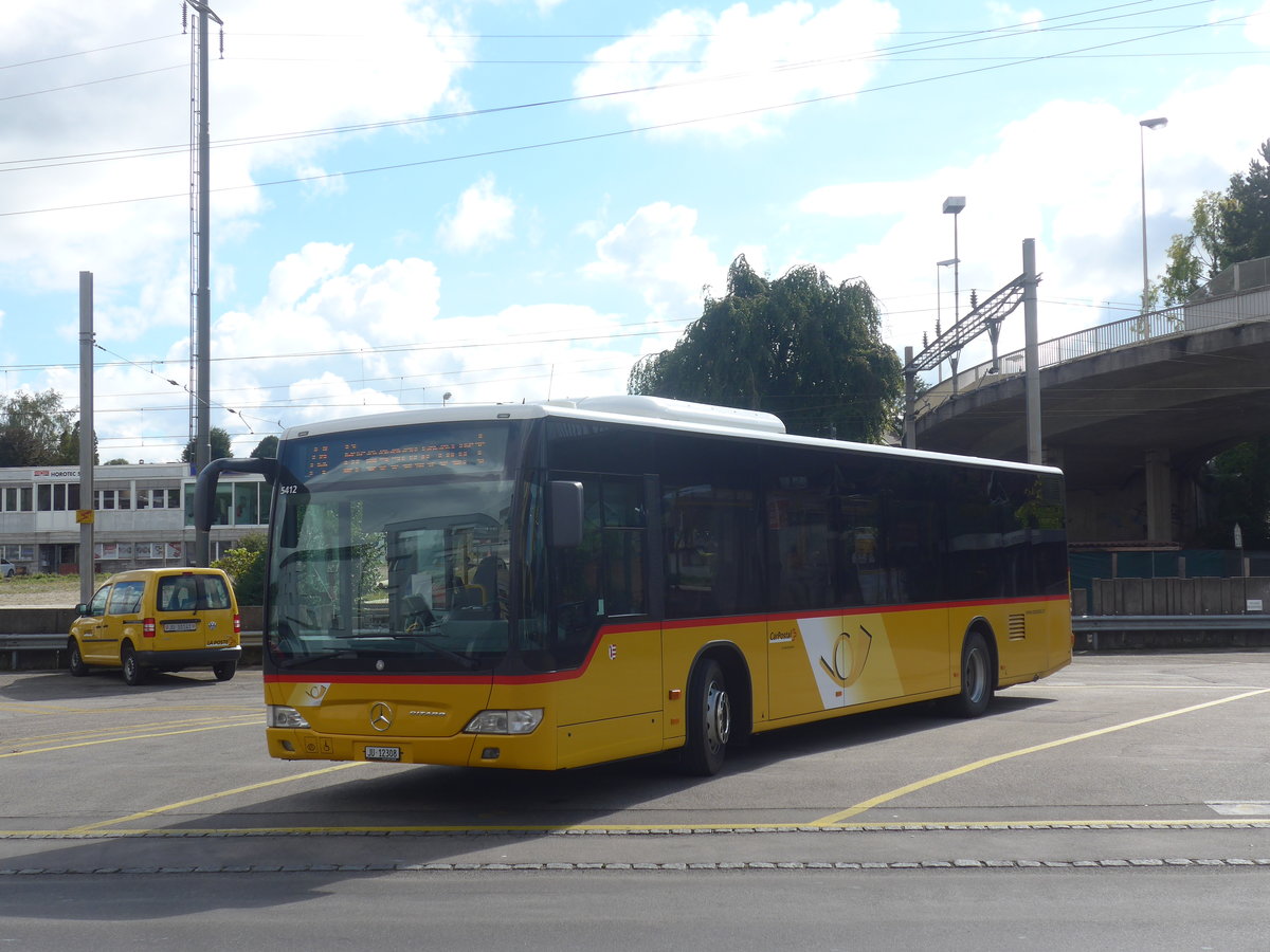 (220'353) - CarPostal Ouest - JU 12'308 - Mercedes (ex Nr. 55; ex Stucki, Porrentruy Nr. 26) am 31. August 2020 beim Bahnhof Porrentruy