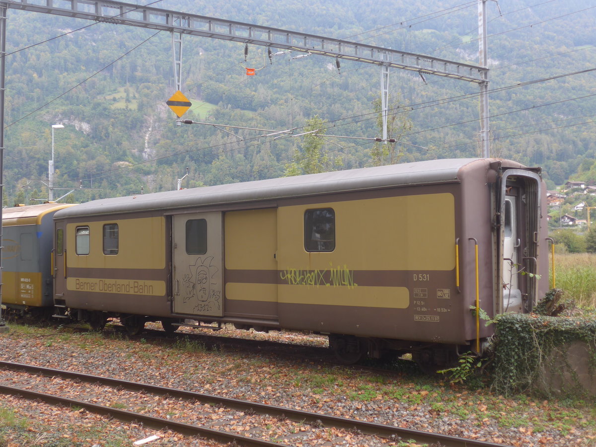 (220'919) - BOB-Gepckwagen - Nr. 531 - am 21. September 2020 beim Bahnhof Interlaken Ost