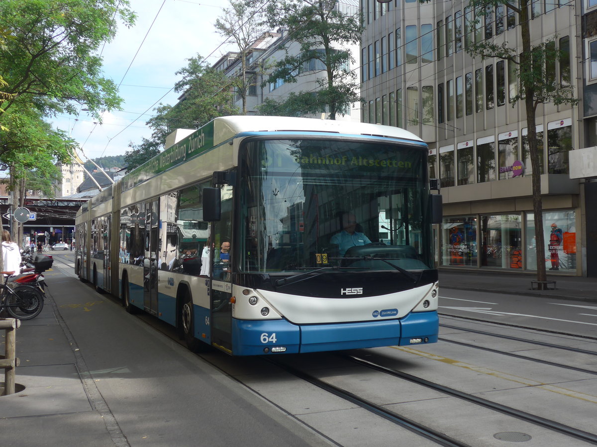 (220'965) - VBZ Z�rich - Nr. 64 - Hess/Hess Doppelgelenktrolleybus am 22. September 2020 in Z�rich, L�wenstrasse