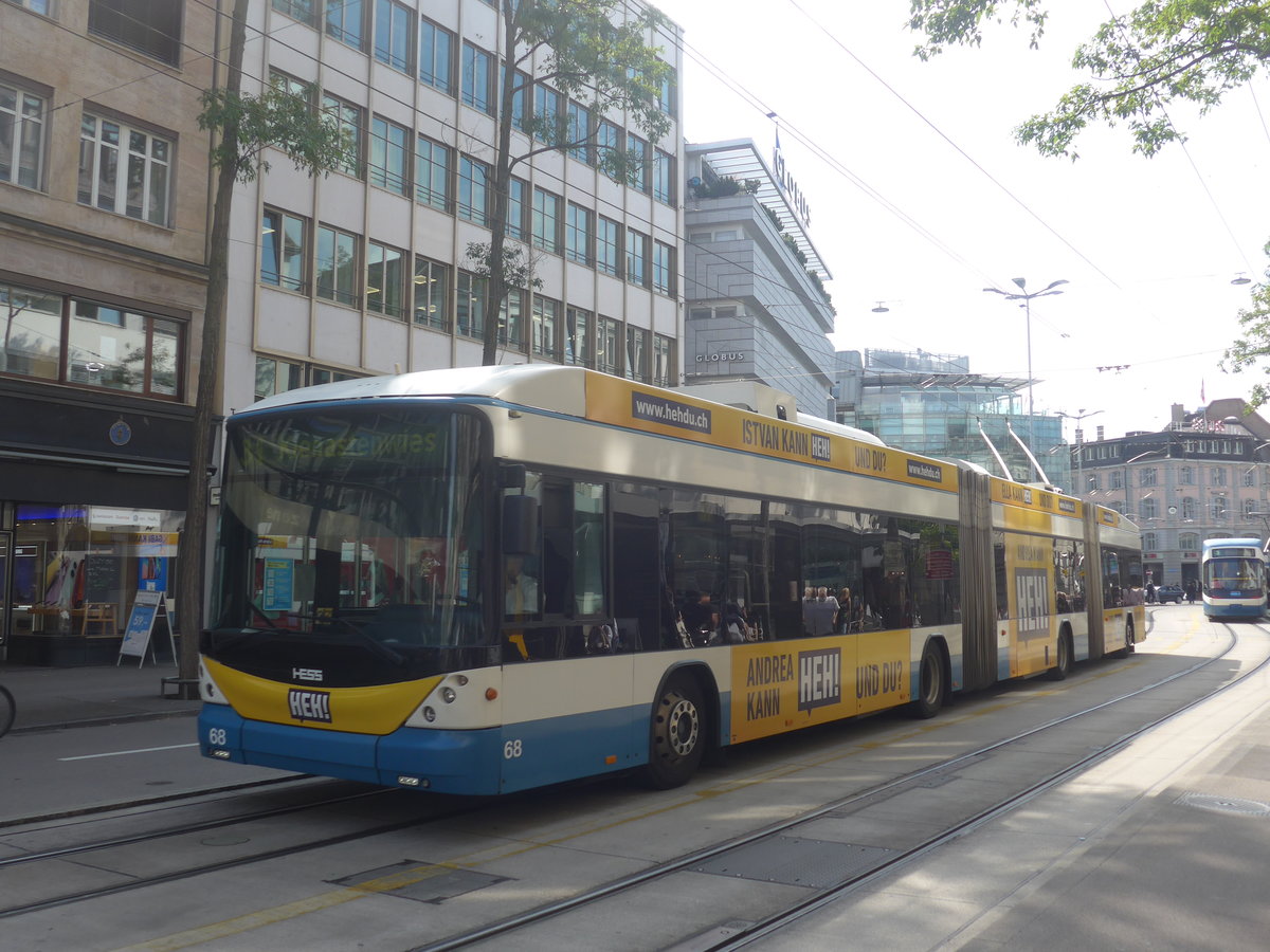 (220'976) - VBZ Z�rich - Nr. 68 - Hess/Hess Doppelgelenktrolleybus am 22. September 2020 in Z�rich, L�wenstrasse