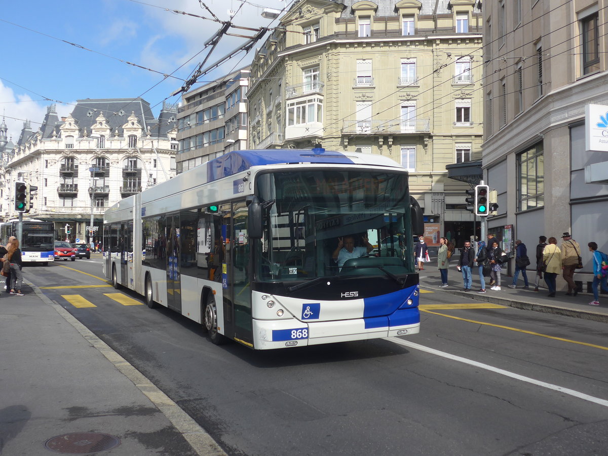 (221'074) - TL Lausanne - Nr. 868 - Hess/Hess Gelenktrolleybus am 23. September 2020 in Lausanne, Bel-Air