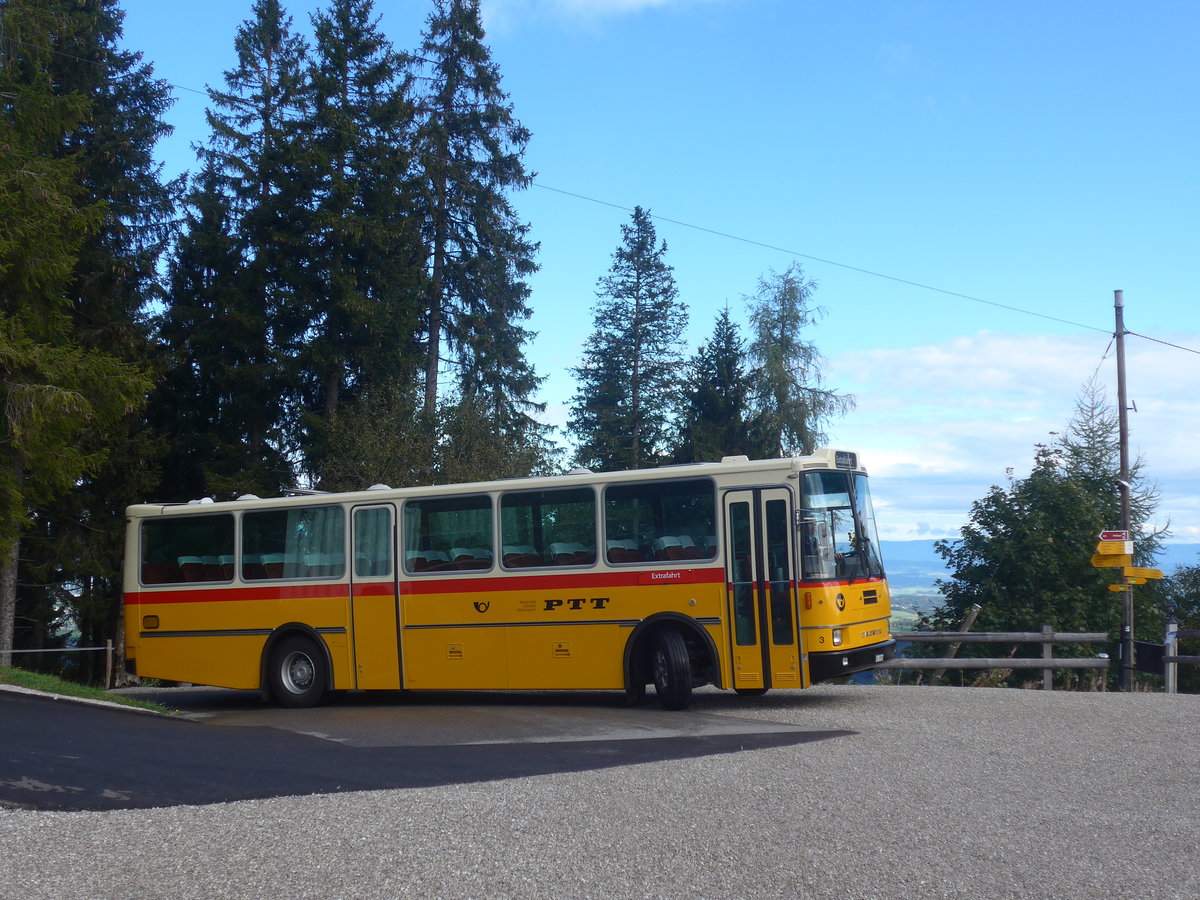 (221'604) - Kolb, Grasswil - Nr. 3/BE 93'915 - Saurer/R&J (ex Schmocker, Stechelberg Nr. 3; ex Schmocker, Stechelberg Nr. 1; ex Gertsch, Stechelberg Nr. 1) am 4. Oktober 2020 in Plasselb, Gurli