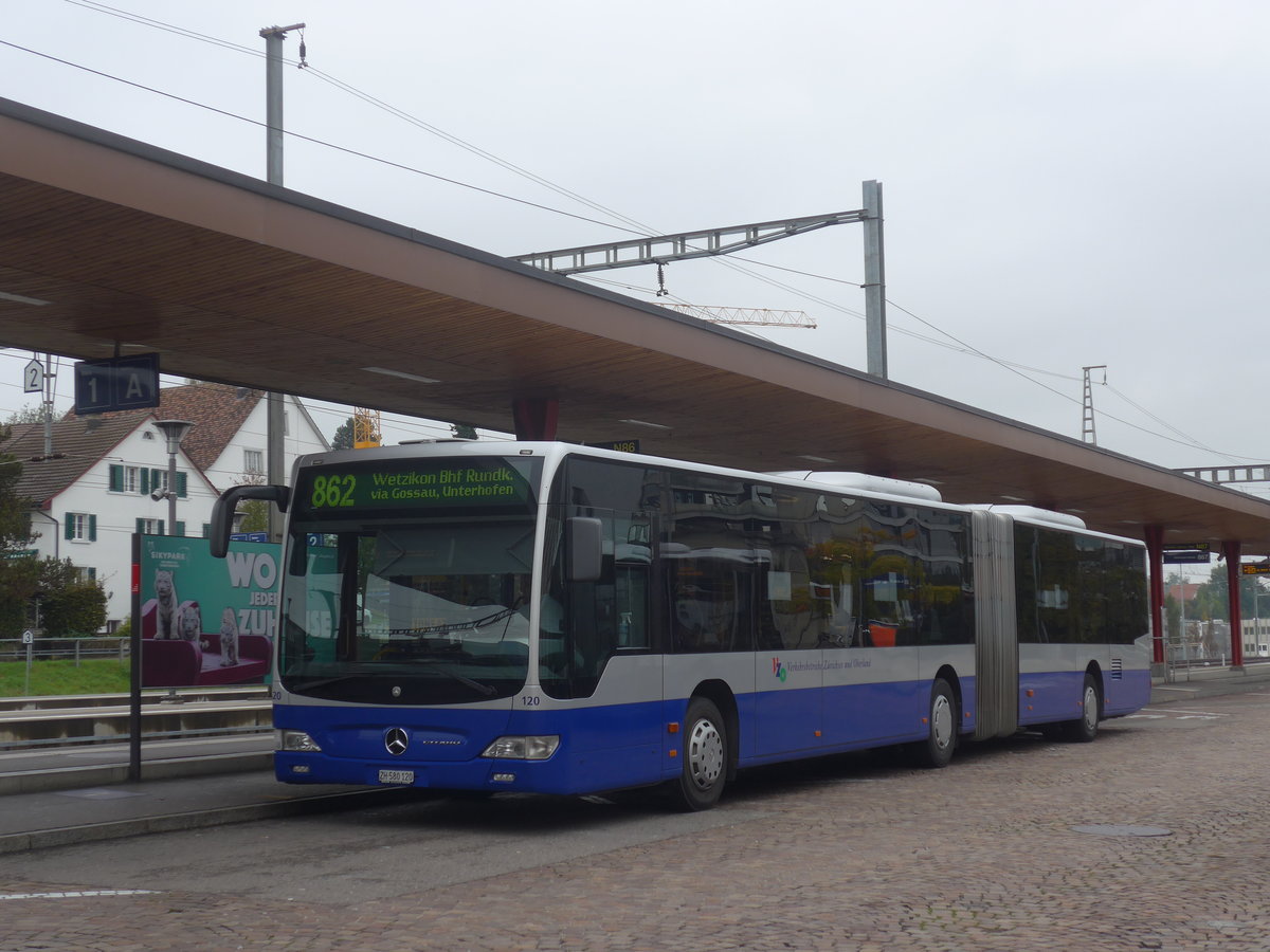 (221'784) - VZO Grningen - Nr. 120/ZH 580'120 - Mercedes am 12. Oktober 2020 beim Bahnhof Wetzikon