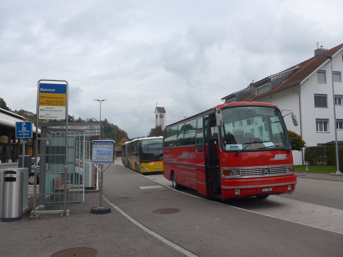 (221'879) - Biegger, Uster - Nr. 31/GL 1946 - Setra (ex AFA Adelboden Nr. 31; ex AFA Adelboden Nr. 10; ex Frhlich, Zrich) am 12. Oktober 2020 beim Bahnhof Bauma