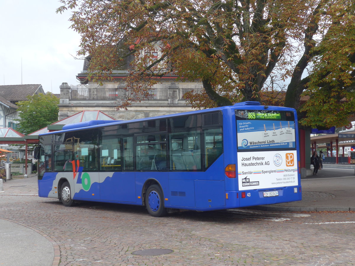 (221'892) - VZO Grningen - Nr. 43/ZH 182'043 - Mercedes am 12. Oktober 2020 beim Bahnhof Wetzikon