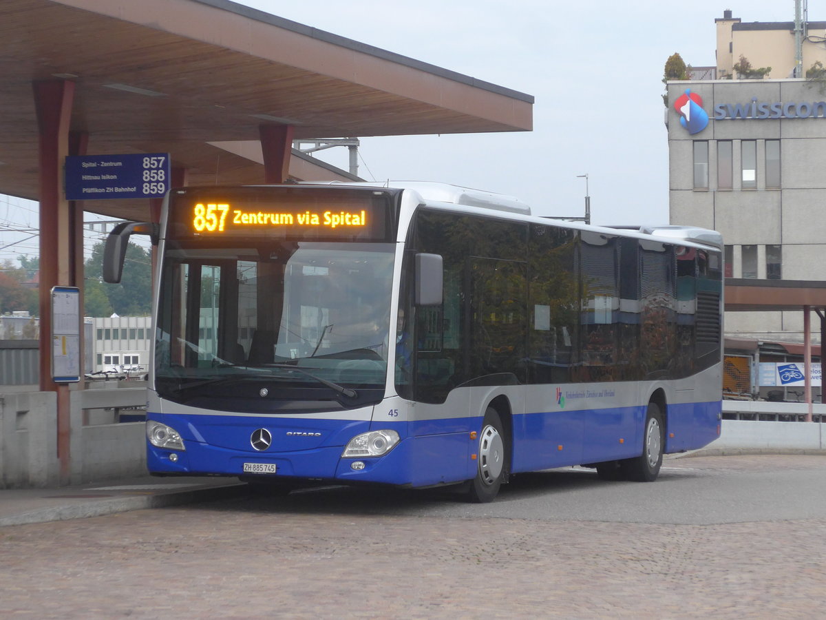 (221'946) - VZO Grningen - Nr. 45/ZH 885'745 - Mercedes am 18. Oktober 2020 beim Bahnhof Wetzikon