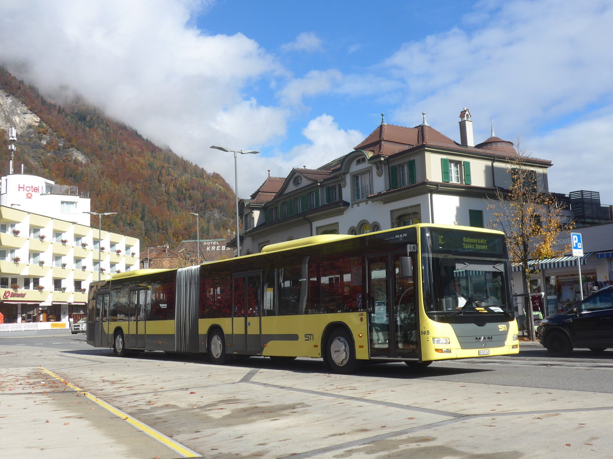 (222'639) - STI Thun - Nr. 145/BE 801'145 - MAN am 24. Oktober 2020 beim Bahnhof Interlaken West