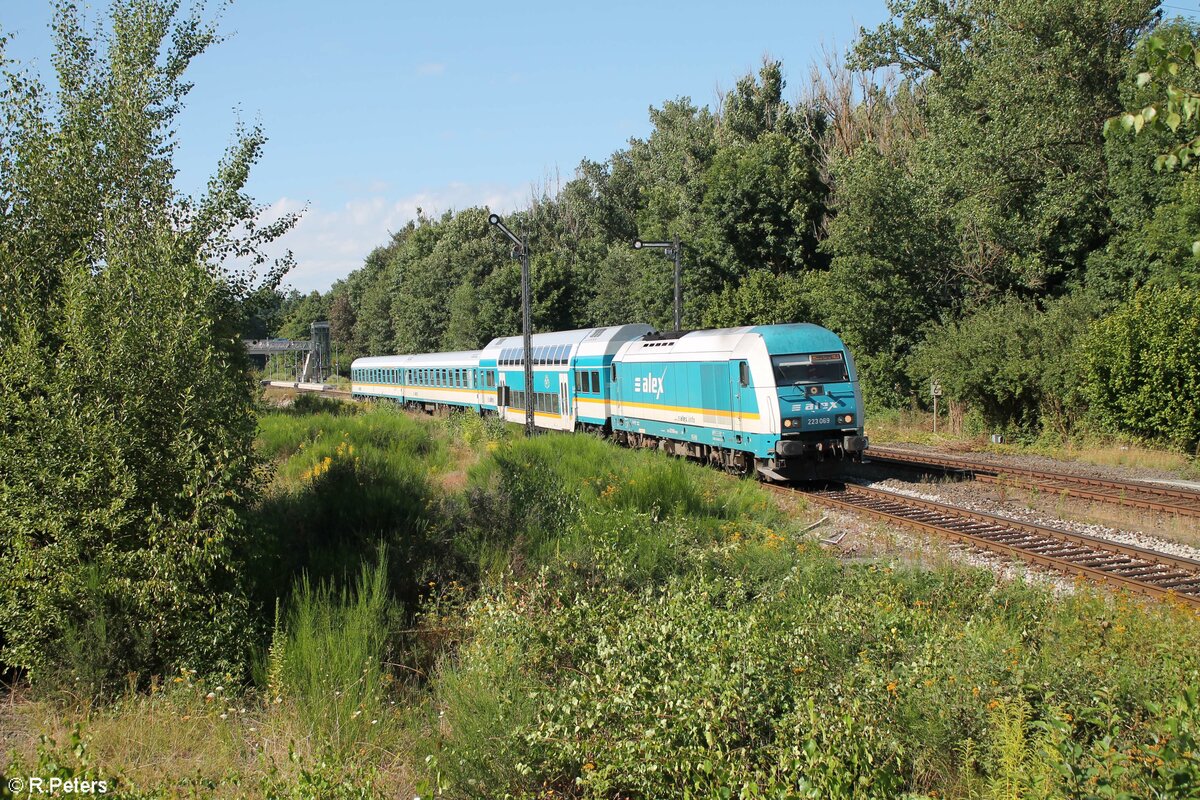 223 069 mit dem ALX RE2 79854 Hof - München in Reuth bei Erbendorf. 14.08.21