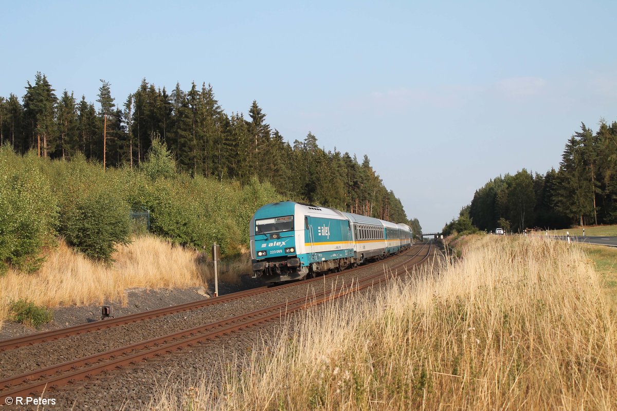 223 069 zieht den ALX84111 München - Hof kurz vor Kirchlamitz Ost. 21.08.18