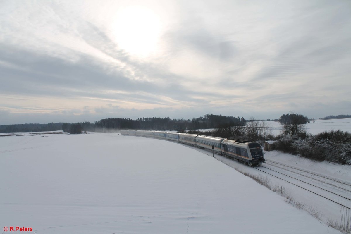 223 081 zieht ein bunt gemischten Alex bei Oberteich in Richtung Hof. 27.01.21