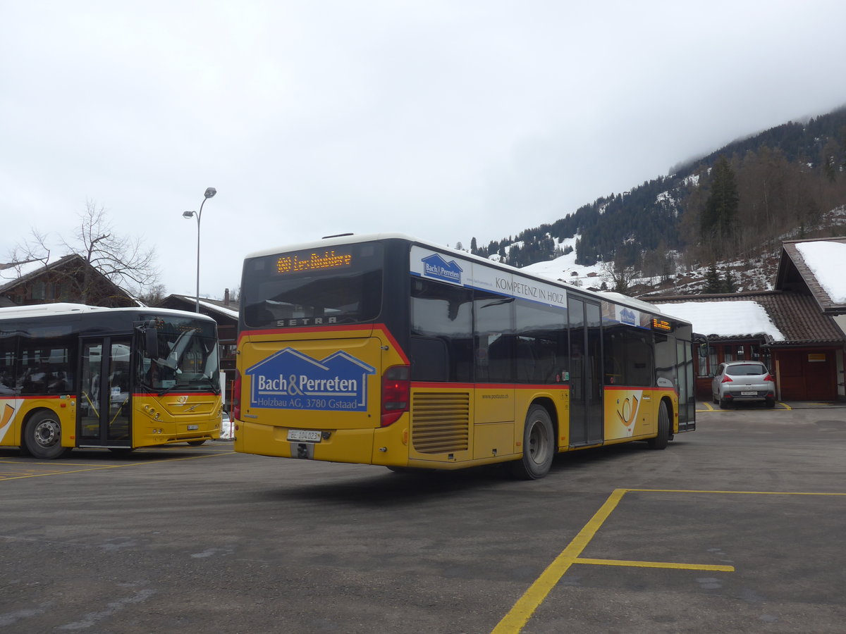 (223'457) - Kbli, Gstaad - BE 104'023 - Setra (ex Nr. 1) am 7. Februar 2021 beim Bahnhof Gstaad