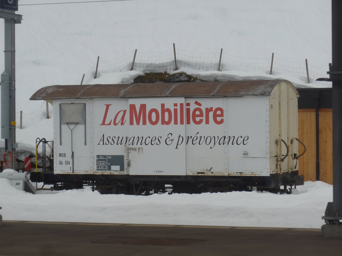 (223'462) - MOB-Gterwagen - Nr. 514 - am 7. Februar 2021 im Bahnhof Gstaad