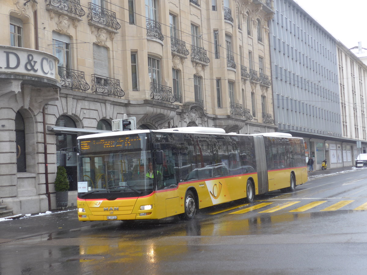 (224'169) - PostAuto Bern - Nr. 663/NE 165'364 - MAN (ex BE 610'550) am 14. Mrz 2021 beim Bahnhof La Chaux-de-Fonds (Einsatz CarPostal)