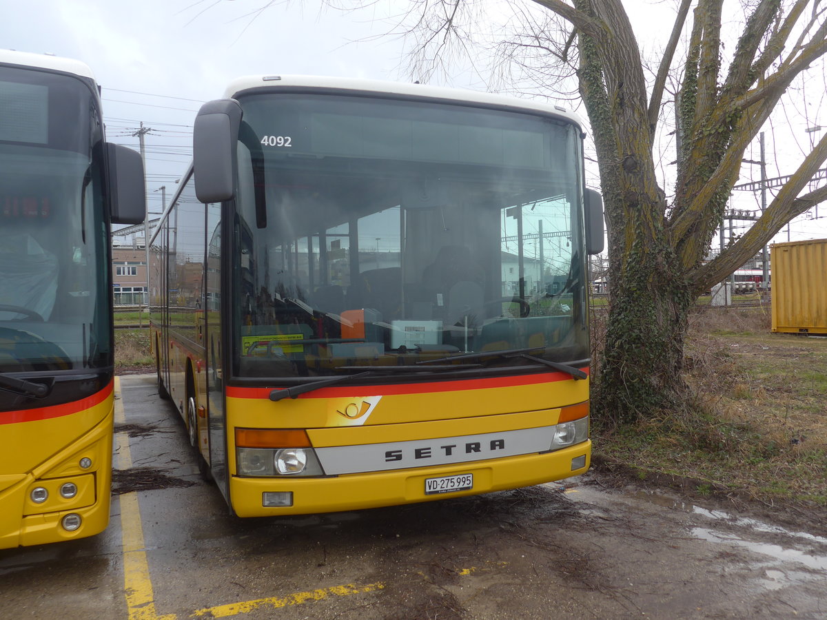 (224'192) - CarPostal Ouest - VD 275'995 - Setra (ex Morattel, Sdeilles) am 14. Mrz 2021 in Yverdon, Garage