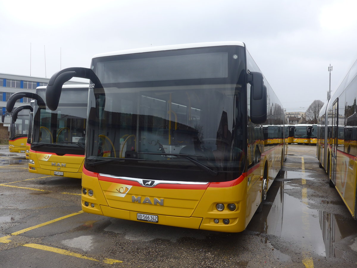 (224'201) - CarPostal Ouest - VD 566'342 - MAN am 14. Mrz 2021 in Yverdon, Garage