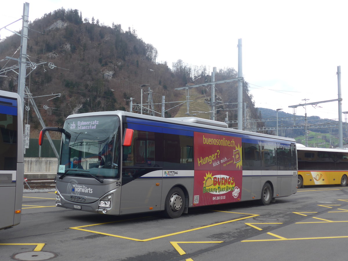 (224'438) - AAGR Rothenburg - Nr. 52/LU 195'427 - Iveco am 27. Mrz 2021 beim Bahnhof Stansstad