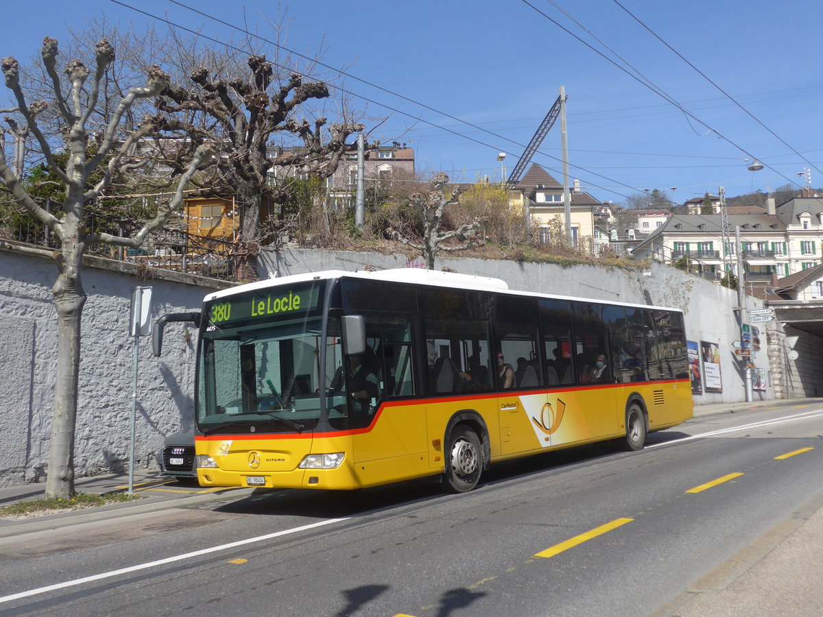 (224'591) - CarPostal Ouest - NE 98'404 - Mercedes (ex JU 48'603; ex Nr. 53; ex Stucki, Porrentruy Nr. 27) am 29. Mrz 2021 in Neuchtel, Avenue de la Gare