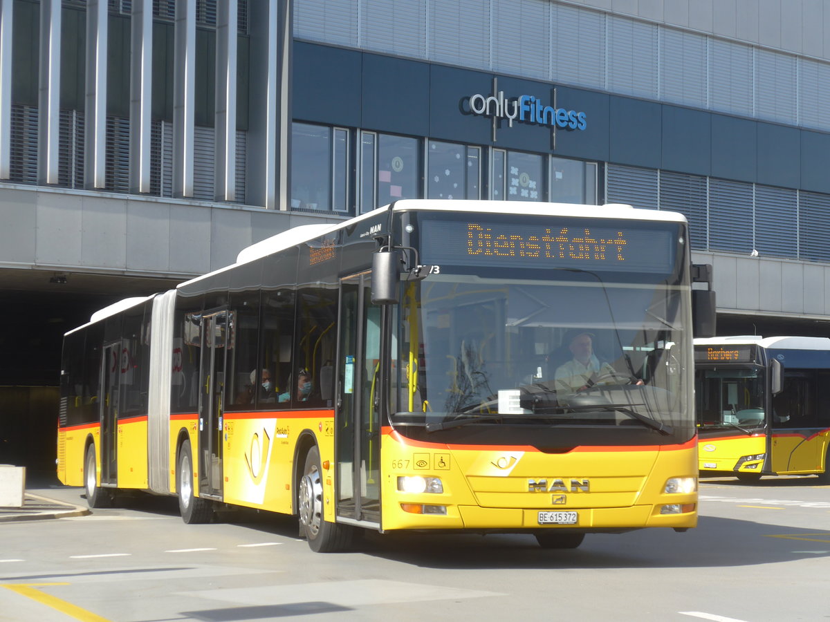 (224'627) - PostAuto Bern - Nr. 667/BE 615'372 - MAN am 29. Mrz 2021 in Bern, Postautostation