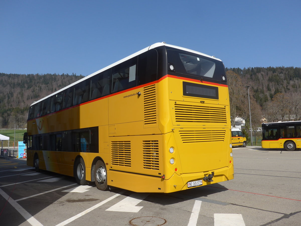 (224'687) - PostAuto Ostschweiz - NE 165'377 - Alexander Dennis (ex SG 445'308) am 2. April 2021 in Boudevilliers, SCAN-ne (Einsatz CarPostal)