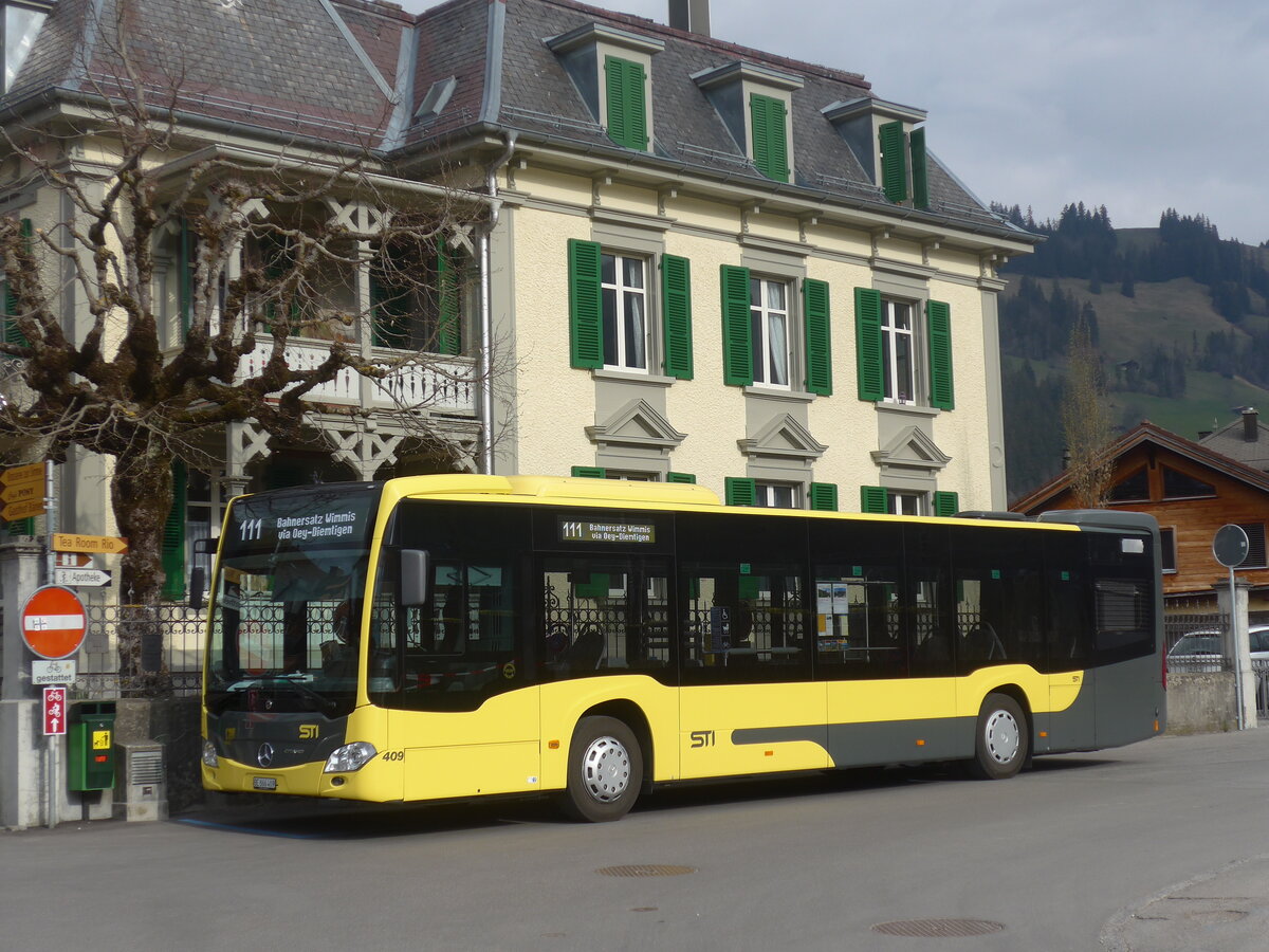 (225'255) - STI Thun - Nr. 409/BE 866'409 - Mercedes am 27. April 2021 beim Bahnhof Zweisimmen