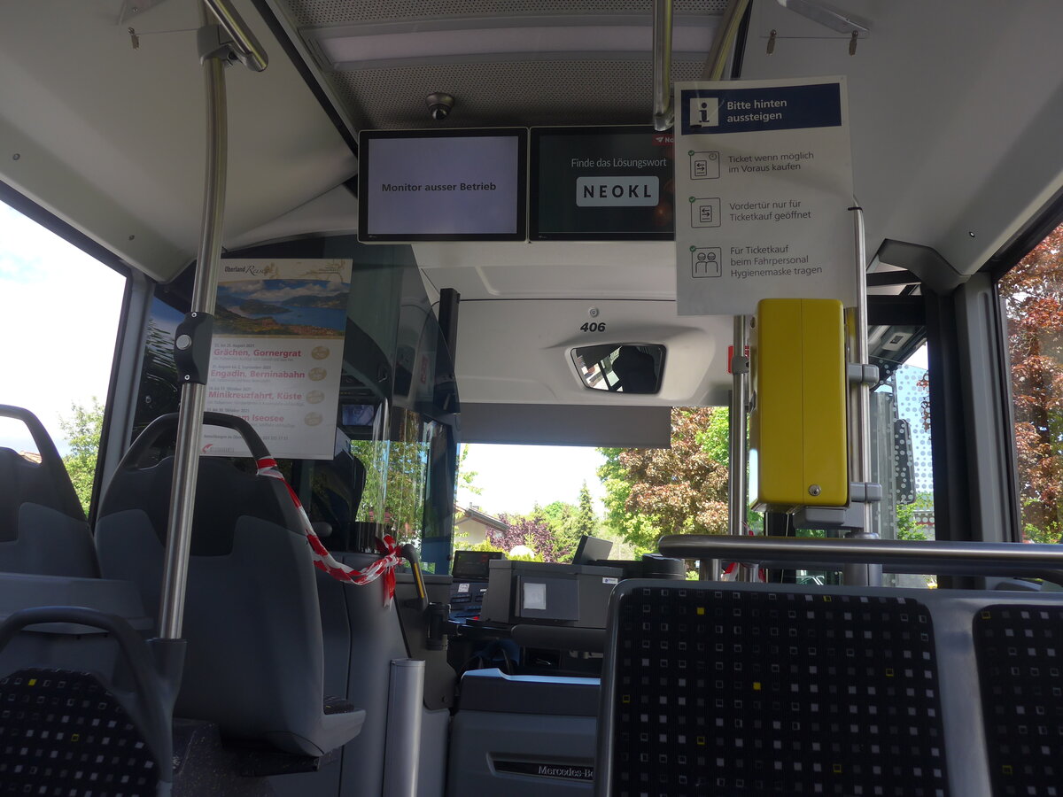 (225'593) - STI Thun - Nr. 406/BE 820'406 - Mercedes am 22. Mai 2021 in Thun-Lerchenfeld, Endstation (Innenaufnahme)