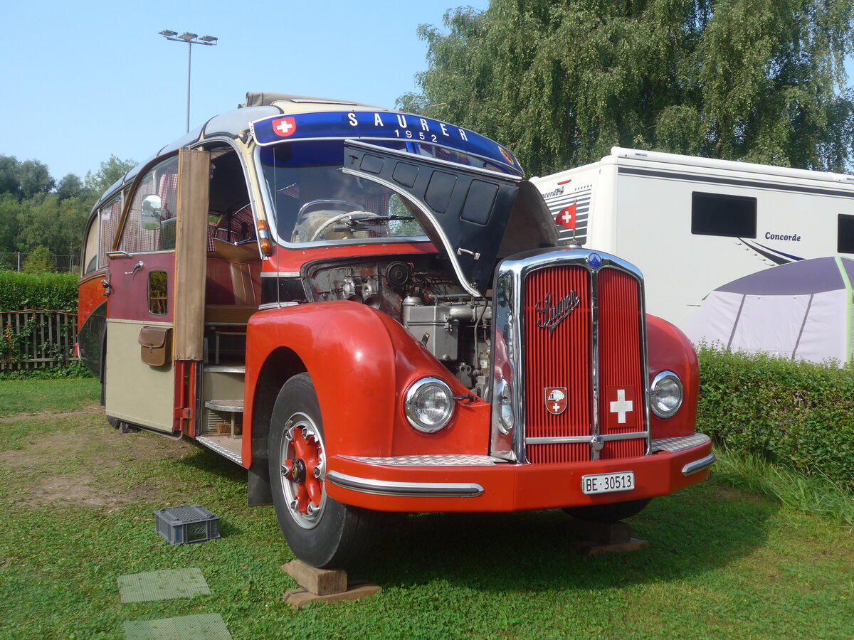 (227'253) - Schaffer, Oberburg - BE 30'513 - Saurer/R&J (ex AFA Adelboden Nr. 16; ex ASKA Aeschi Nr. 8) am 15. August 2021 in Grandson, Camping VD 24